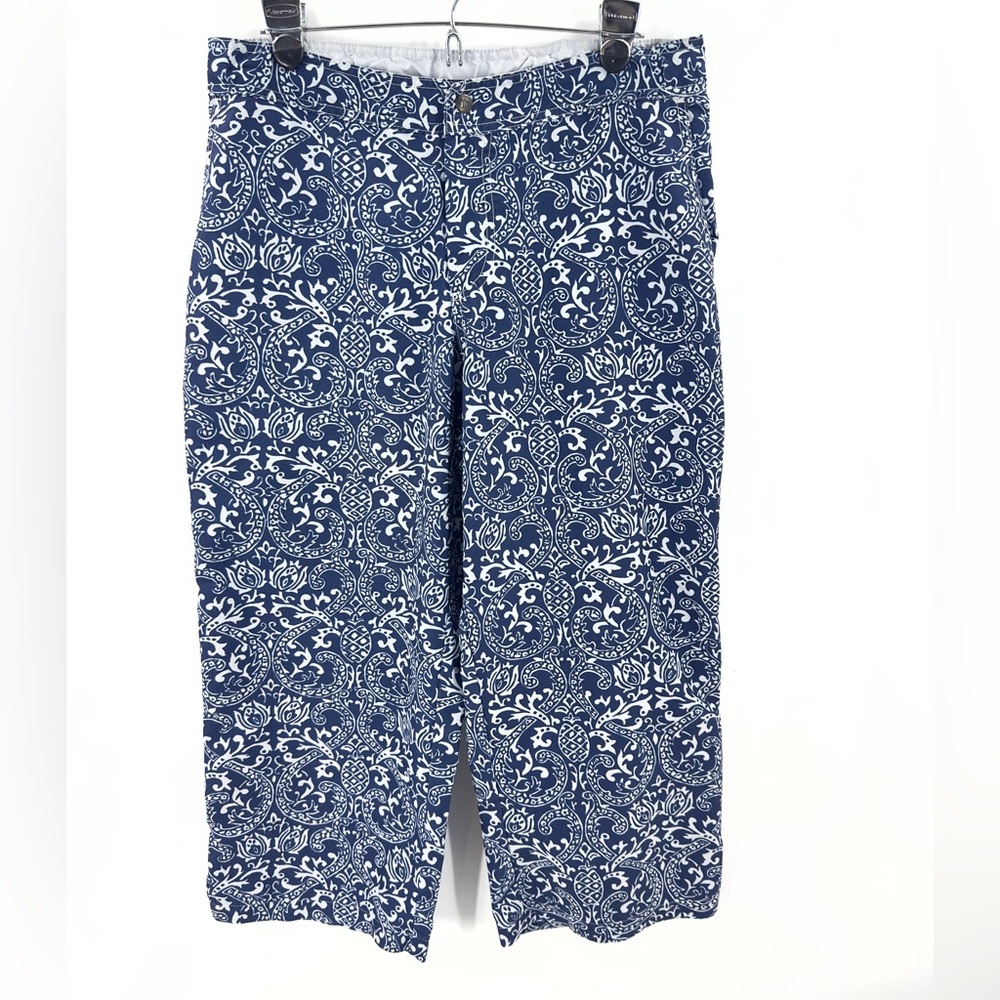 Prana Wide Leg Cropped Pants Womens Size Large Pineapple Print Hiking Outdoor